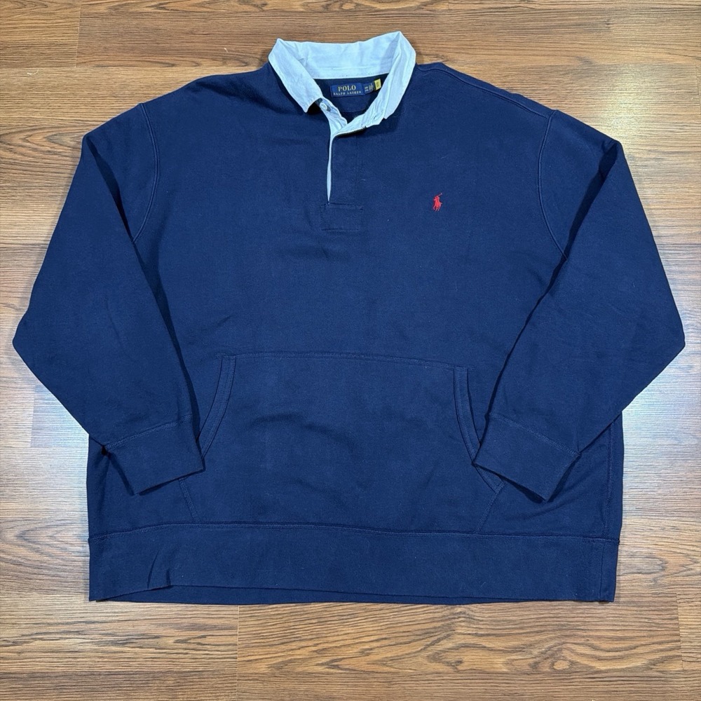 Polo Ralph Lauren Rugby Sweatshirt Navy Blue Red Pony Logo Preppy Big & Tall 3XB